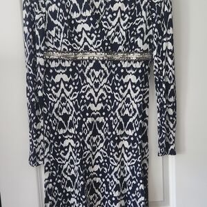 INC International Concepts Navy and White Long Sleeve Dress